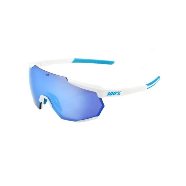 100% Racetrap-Brille - Movistar Team White HiPER® Blue Multilayer - Spiegelgläser Fahrradbrillen