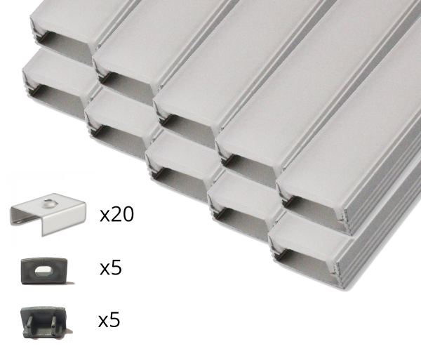 10er Set AL-01AB Aufbauprofil inkl. Abdeckung