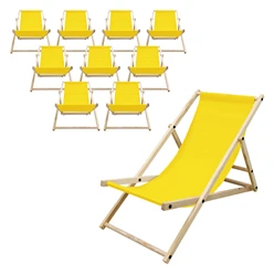 10er Set Liegestuhl klappbar Gelb Holz verstellbare Rückenlehne bis 120 kg Sonnenliege Gartenliege Strandliege 4105