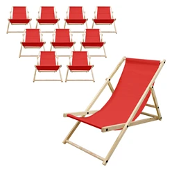 10er Set Liegestuhl klappbar Rot Holz verstellbare Rückenlehne bis 120 kg Sonnenliege Gartenliege Strandliege 4105