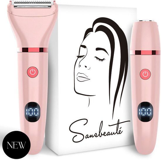 2-in-1 Ladyshave mit Display - Gesicht - Achseln - Beine - Bikinizone - Sansbeauté® - Rasierer Damen - Gesichtshaarentfernung Damen - Trimmer Damen - Ladyshaves Bikini - USB Wiederaufladbar Schön & Gesund