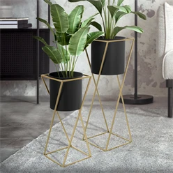 2er Set Blumenständer mit Übertopf Schwarz/Gold aus Stahl ML-Design 721