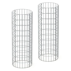 2er Set Gabione Säule rund Ø 35x100 cm Maschenweite 5x10 cm aus verzinktem Stahldraht 502983
