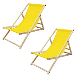 2er Set Liegestuhl klappbar Gelb Holz verstellbare Rückenlehne bis 120 kg Sonnenliege Gartenliege Strandliege 4105