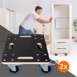 2er Set Rollbrett Möbelroller 35 x 50 cm aus Multiplex mit Feststellbremsen Traglast 800 kg 126