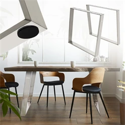 B-Ware Tischbeine Tischgestell 2er Set U-Design schräg 75x72 cm Silber aus Edelstahl ML-Design 6911