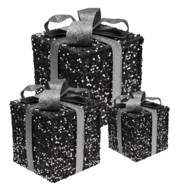 3 beleuchtete Geschenkboxen mit Led - Silber - 15cm