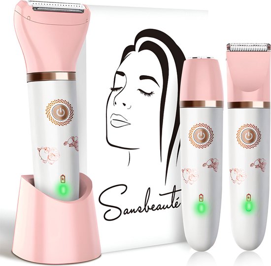3-in-1 Ladyshave Gesicht - Achseln - Beine - Bikinizone - Sansbeauté® - Rasierer Frau - Elektrischer Epilierer - Gesichtshaarentfernung Damen - Trimmer Frau - Ladyshaves Bikini - USB Wiederaufladbar Schön & Gesund