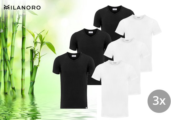 3 weiche Bambus-T-Shirts - Schwarz - Rundhalsausschnitt - L Kleidung