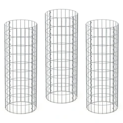 3er Set Gabione Säule rund Ø 35x100 cm Maschenweite 5x10 cm aus verzinktem Stahldraht 502983