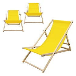 3er Set Liegestuhl klappbar Gelb Holz verstellbare Rückenlehne bis 120 kg Sonnenliege Gartenliege Strandliege 4105