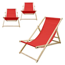 3er Set Liegestuhl klappbar Rot Holz verstellbare Rückenlehne bis 120 kg Sonnenliege Gartenliege Strandliege 4105
