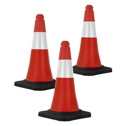 3er Set Verkehrsleitkegel Verkehrshütchen Pylone reflektierend beschwert 51cm Rot/Weiß mit schwerem Fuß 8278