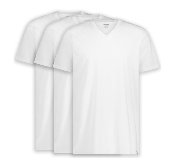 3x LebasQ Fit T-Shirt - V-Ausschnitt Regular Fit - Weiß - Größe L - 180 g/qm - 95% BCI Baumwolle Kleidung