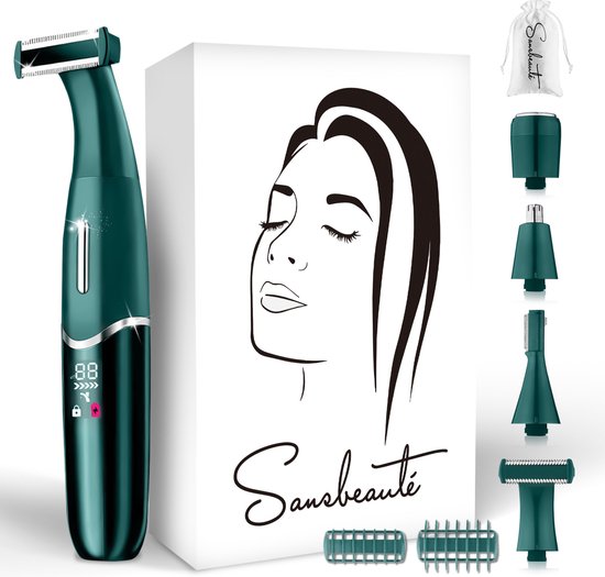 4-in-1 Bikini Trimmer + Reisetasche - Sansbeauté® - Gesicht - Achseln - Beine - Bikinizone - Augenbrauentrimmer - Gesichtshaarentfernung Damen - Intimzone - Ladyshaves Bikini - Epilierer elektrisch Schön & Gesund