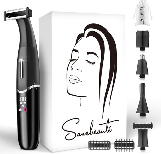 4-in-1 Bikini-Trimmer + Reisetasche - Sansbeauté® - Gesicht - Achseln - Beine - Bikinizone - Augenbrauentrimmer - Gesichtshaarentfernung Damen - Intimzone - Ladyshaves Bikini - Epilierer elektrisch Schön & Gesund