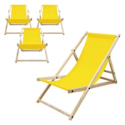 4er Set Liegestuhl klappbar Gelb Holz verstellbare Rückenlehne bis 120 kg Sonnenliege Gartenliege Strandliege 4105