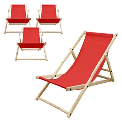 4er Set Liegestuhl klappbar Rot Holz verstellbare Rückenlehne bis 120 kg Sonnenliege Gartenliege Strandliege 4105