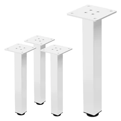 4er Set Tischbeine I-Design 30 cm Weiß glänzend aus pulverbeschichtetem Stahl eckig Profil 4x4 cm Höhenverstellbare Möbelfüße 1-4 cm 6911