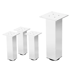 4er Set Tischbeine I-Design 30 cm Weiß glänzend aus pulverbeschichtetem Stahl eckig Profil 8x8 cm Höhenverstellbare Möbelfüße 1-4 cm ML-Design 6911