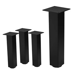 4er Set Tischbeine I-Design 42 cm Schwarz glänzend aus pulverbeschichtetem Stahl eckig Profil 8x8 cm Höhenverstellbare Möbelfüße 1-4 cm ML-Design 6911