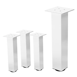 4er Set Tischbeine I-Design 42 cm Weiß glänzend aus pulverbeschichtetem Stahl eckig Profil 8x8 cm Höhenverstellbare Möbelfüße 1-4 cm ML-Design 6911