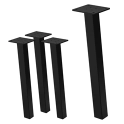 4er Set Tischbeine schräg H42 cm Schwarz glänzend aus pulverbeschichtetem Stahl eckig Profil 4x4 cm I-Form 96° Neigung ML-Design 6911