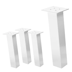 4er Set Tischbeine schräg H:42 cm Weiß glänzend aus Stahl eckig Profil 8x8 cm I-Form 96° Neigung ML-Design 6911