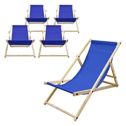 5er Set Liegestuhl klappbar Dunkelblau Holz verstellbare Rückenlehne bis 120 kg Sonnenliege Gartenliege Strandliege 4105
