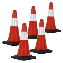 5er Set Verkehrsleitkegel Verkehrshütchen Pylone reflektierend beschwert 51cm Rot/Weiß mit schwerem Fuß 8278