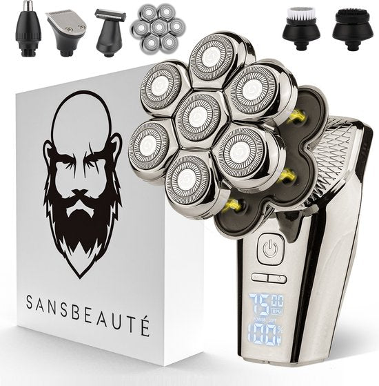 6-in-1 Rasierer für Männer + extra Scherkopf - Trimmer - Clipper - Sansbeauté® Skull Sharp PRO MAX - Elektrischer Gesichts- und Kopfrasierer - Nass- und Trockenrasur - Elektrisch Schön & Gesund