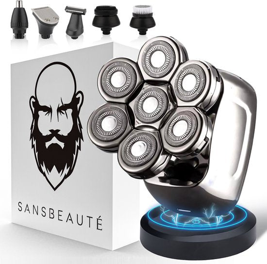 6-in-1 Rasierer - Trimmer - Clipper - Sansbeauté® Skull Sharp PRO - Elektrischer Gesichts- und Kopfrasierer - Nass- und Trockenrasur - Kabelloses Laden - Elektrisch Schön & Gesund