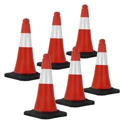 6er Set Verkehrsleitkegel Verkehrshütchen Pylone beschwert 51cm Rot/Weiß mit schwerem Fuß 8278