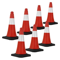 7er Set Verkehrsleitkegel Verkehrshütchen Pylone beschwert 51cm Rot/Weiß mit schwerem Fuß 8278