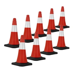 9er Set Verkehrsleitkegel Verkehrshütchen Pylone beschwert 51cm Rot/Weiß mit schwerem Fuß 8278