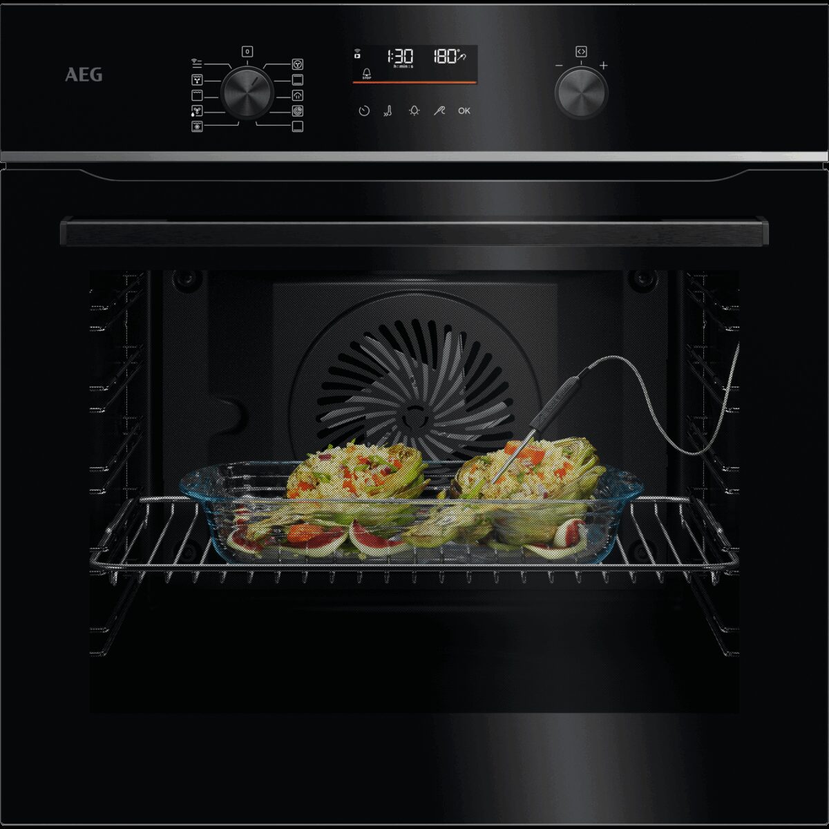 AEG 5000 SurroundCook® mit SteamBake / Einbaubackofen / WLAN-fähig / Pyrolytische Selbstreinigung / Schwarz V5PBA521AB