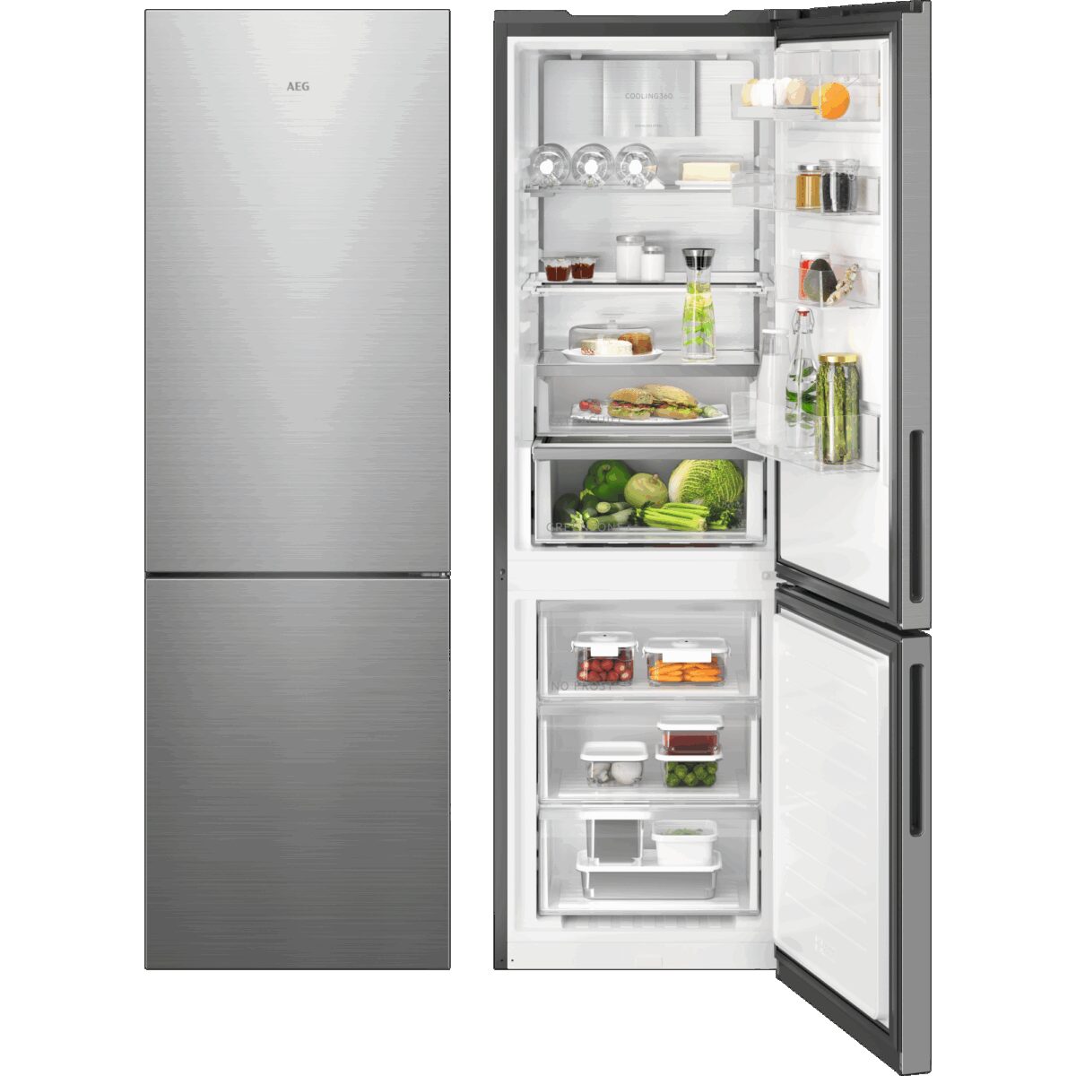 AEG 8000 Cooling 360° / Freistehende Kühl-Gefrierkombination / WiFi-Vernetzung / 1870 mm / 328 L / CustomFlex – flexibles Türablagesystem / NoFrost ORC8M321CX
