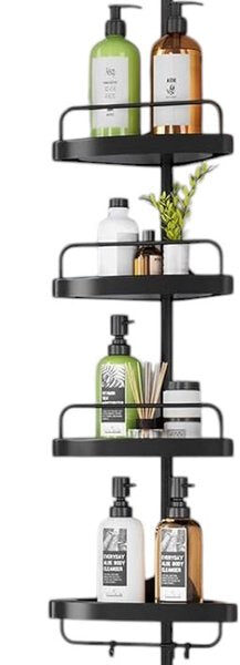 Air Corner Shower Rack - Teleskopierbar ohne Bohren - 4-lagig - Bad-Accessoires - Hängend - Dusche - Ständer - Ständer - Bad - Korb - Regal - Hängend - Aufhängbar - Saugnapf - Selbstklebend - Schwarz Wohnen & Kochen