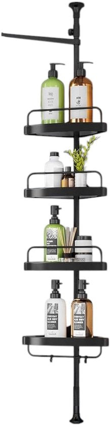 Air Corner Shower Rack - Teleskopierbar ohne Bohren - 4-lagig - Bad-Accessoires - Hängend - Dusche - Ständer - Ständer - Bad - Korb - Regal - Hängend - Aufhängbar - Saugnapf - Selbstklebend - Schwarz Wohnen & Kochen