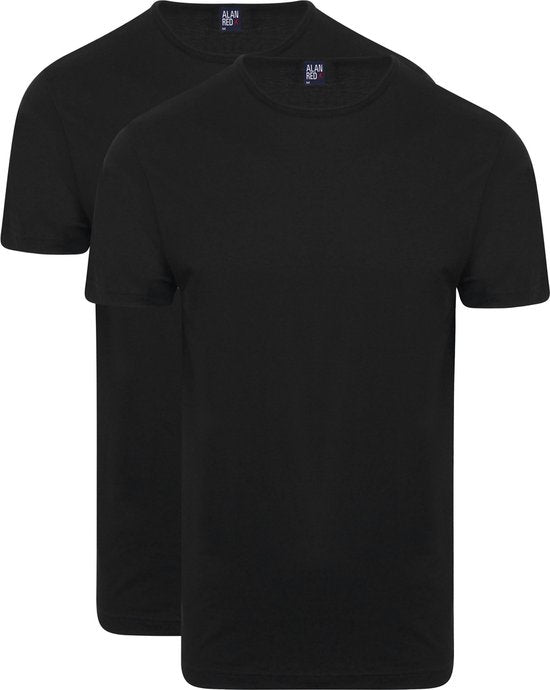 Alan Red Derby O-Neck T-Shirt Schwarz (2Pack) - Größe S - Männer - Basic T-Shirt Kleidung