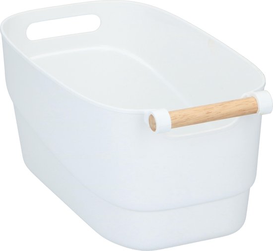 Alpina Aufbewahrungskorb - 33 x 18 x 15 cm - Kunststoff - Holzgriff Wohnen & Kochen