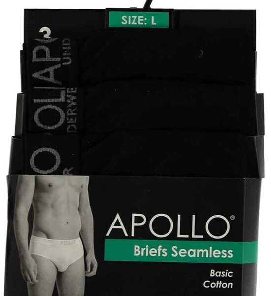 Apollo Unterwäsche Nahtlos Männer Baumwolle Schwarz 3 Stück Größe M Kleidung