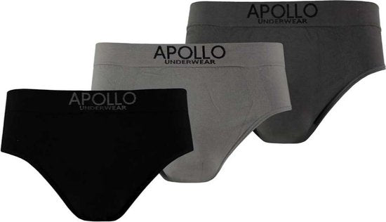 Apollo Unterwäsche Nahtlos Männer Baumwolle Schwarz/Grau 3 Stück Größe M Kleidung