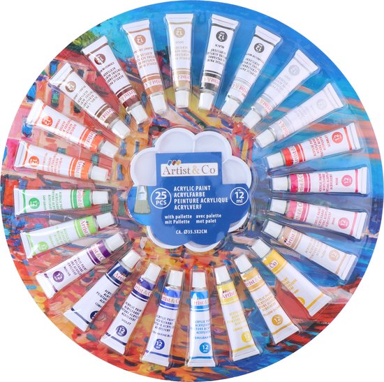Artist & Co Acrylic Painting Paletteb - 25 Farben - auf Wasserbasis - Multicolour Hobby & Sport