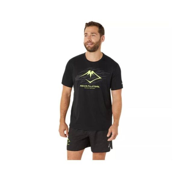 Asics Fujitrail Logo SS Kurzarm-T-Shirt Schwarz Gelb