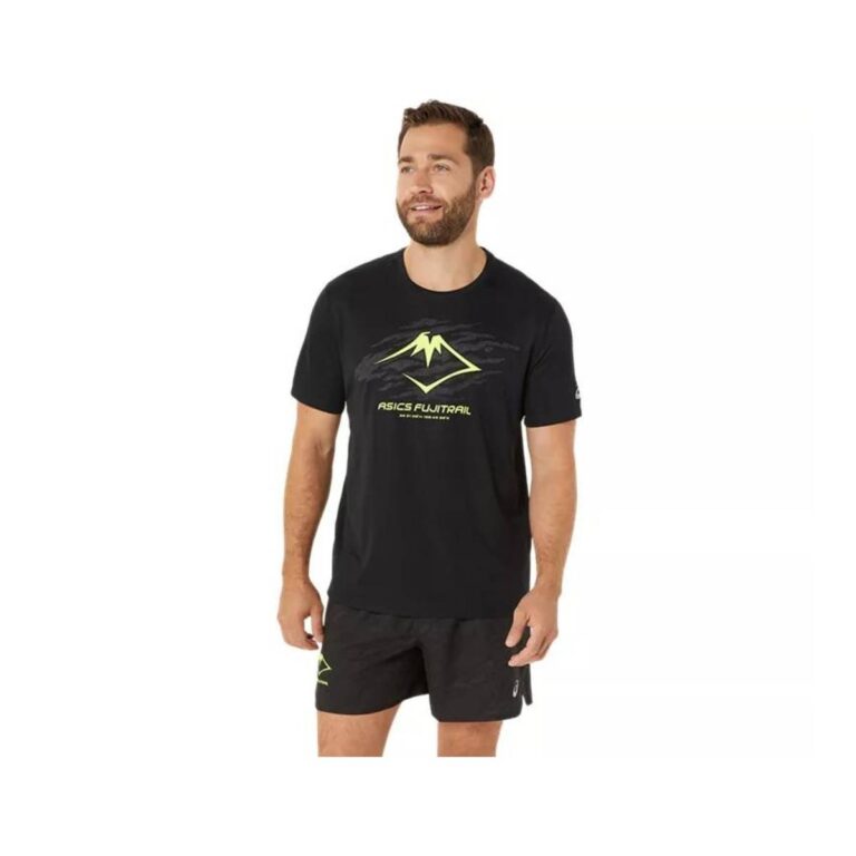 Asics Fujitrail Logo SS Kurzarm-T-Shirt Schwarz Gelb