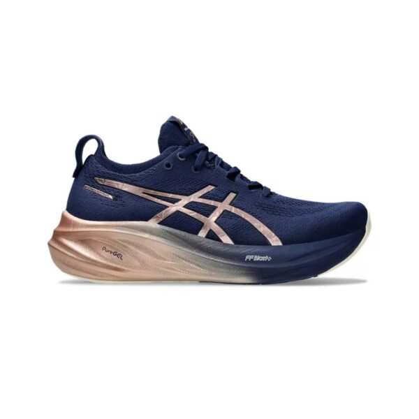 Asics Gel-Nimbus 26 Platinum Blau Gold Damen Schuhe