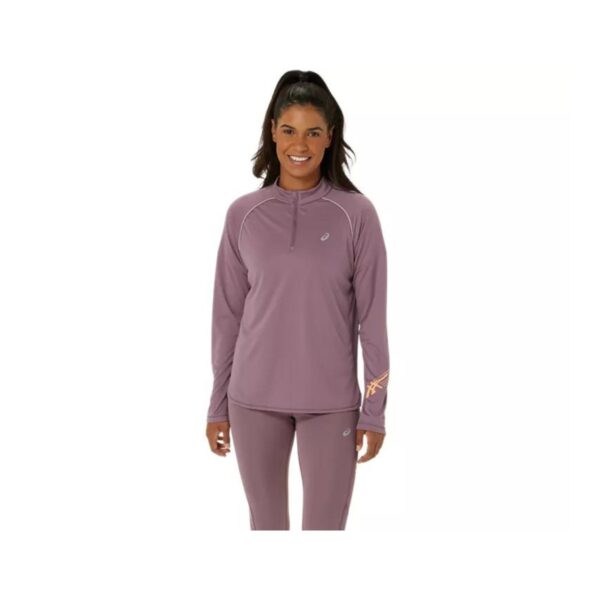 Asics Icon 1/2 Zip Langarm Lila Damen T-Shirt