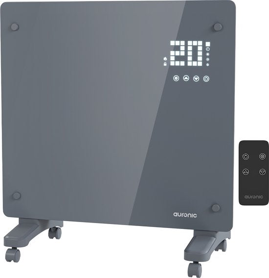 Auronic Electric Heater - Konvektor-Heizung mit Thermostat und Fernbedienung - Glasheizung - 1000W Heizung - Grau Wohnen & Kochen