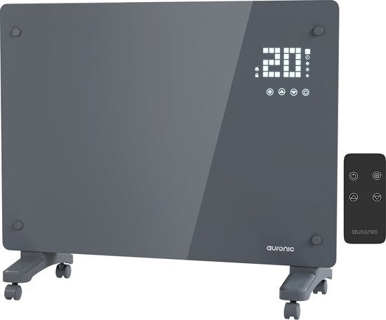 Auronic Elektroheizung - Konvektorheizung mit Thermostat und Fernbedienung - Glasheizkörper - 1500W Heizleistung - Grau Wohnen & Kochen